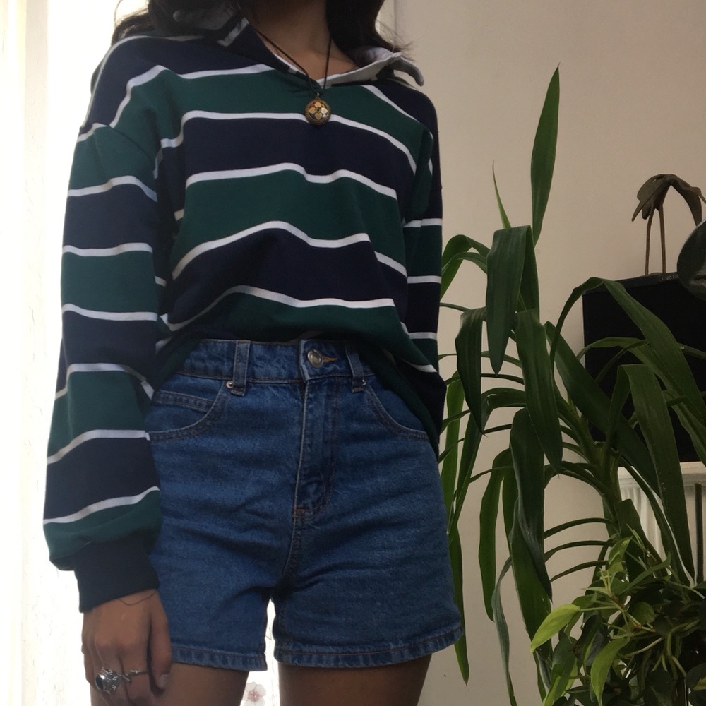 striped pullover quarter button sweatshirt